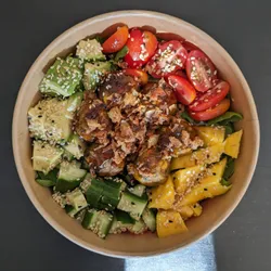 A vegan Poke Bowl photographed from above